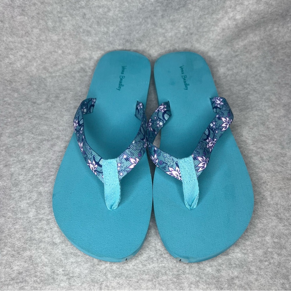 Vera Bradley Webbing Strap Flip Flop Sandals Peacock Garden Womens Sz Large 9-10
